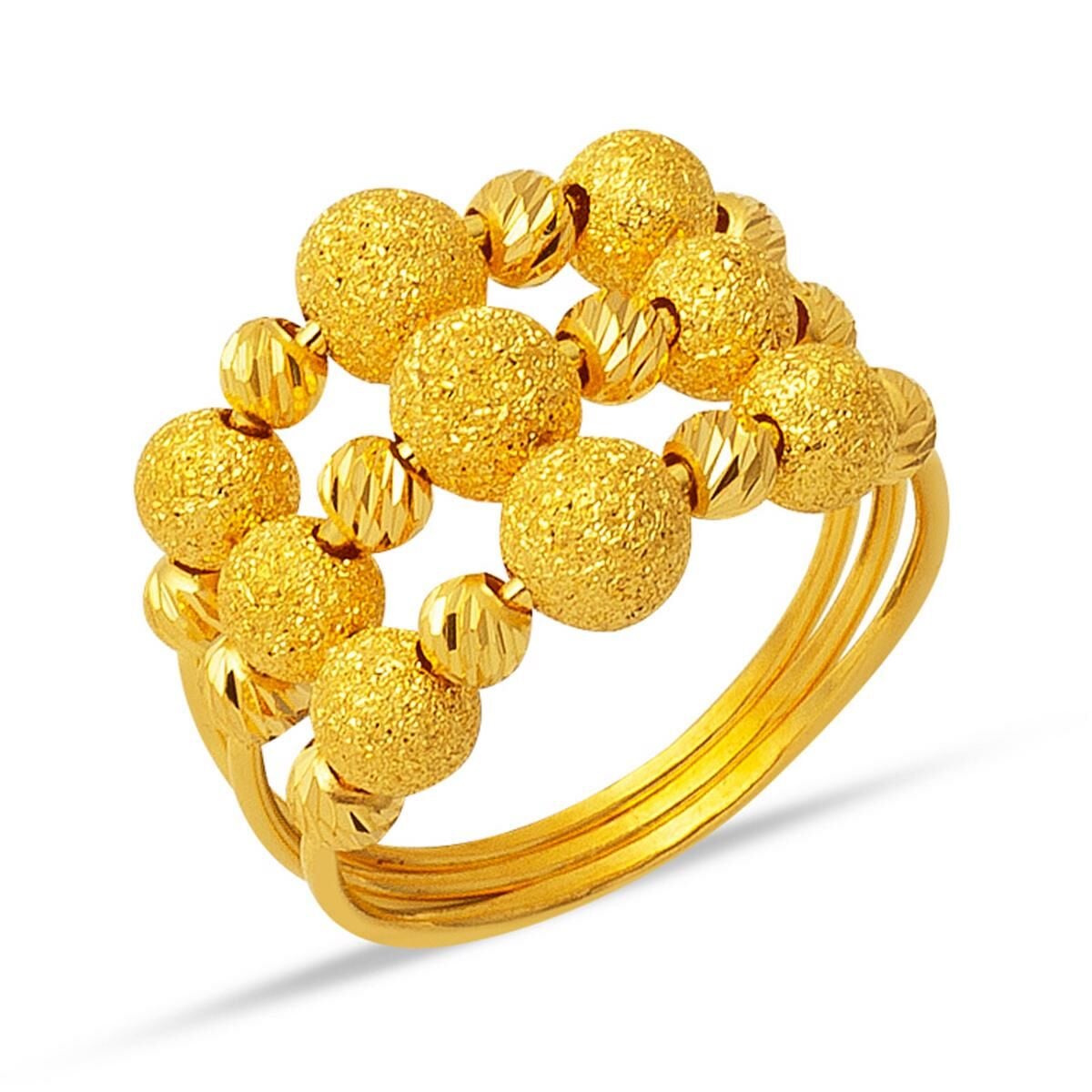 22K Yellow Gold Gold Bead Bead Ribbed Ring