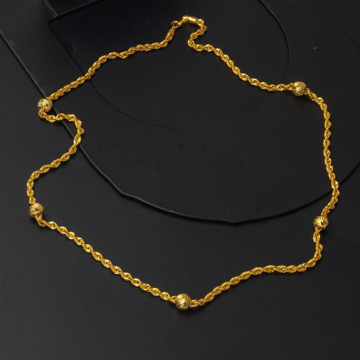 14K Yellow Gold Bead Twisted Chain 45cm