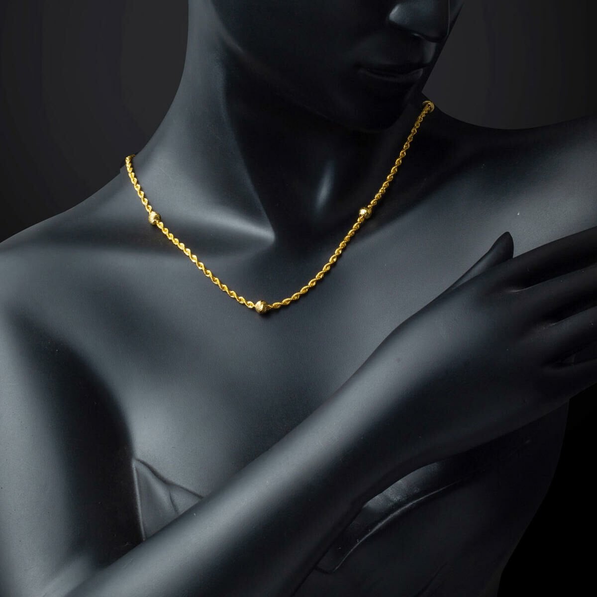 14K Yellow Gold Gold Bead Twisted Chain 50 cm