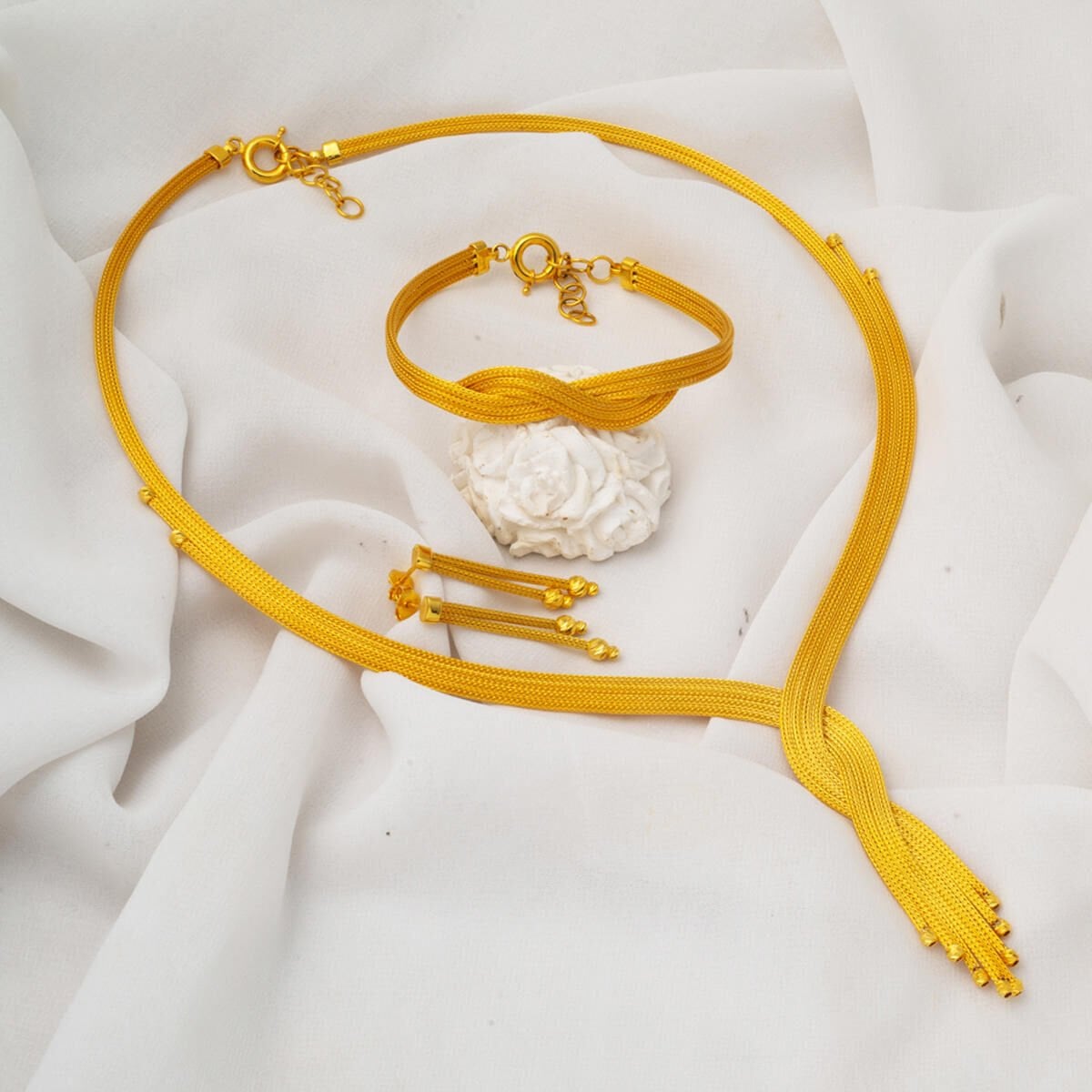 14K Yellow Gold Bead Wedding Set