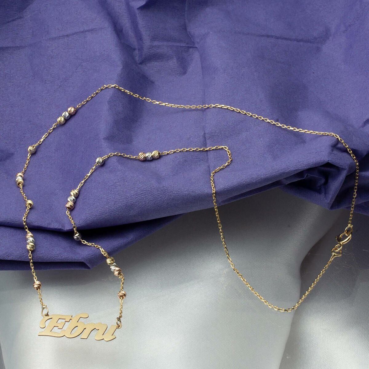 14K Yellow Gold Bead Name Necklace