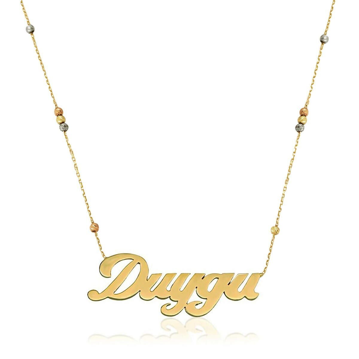 14K Yellow Gold Bead Name Necklace
