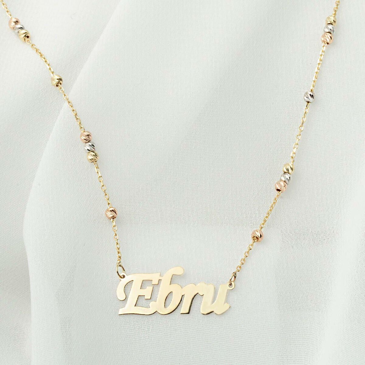 14K Yellow Gold Bead Name Necklace