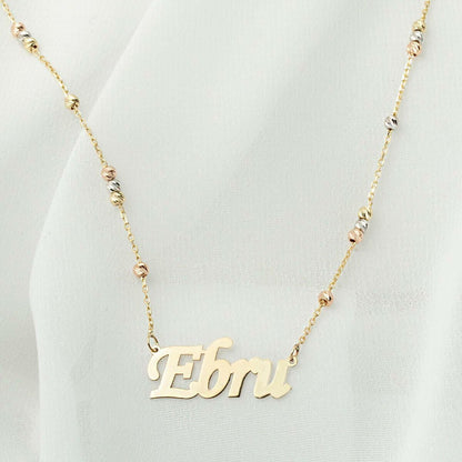14K Yellow Gold Bead Name Necklace