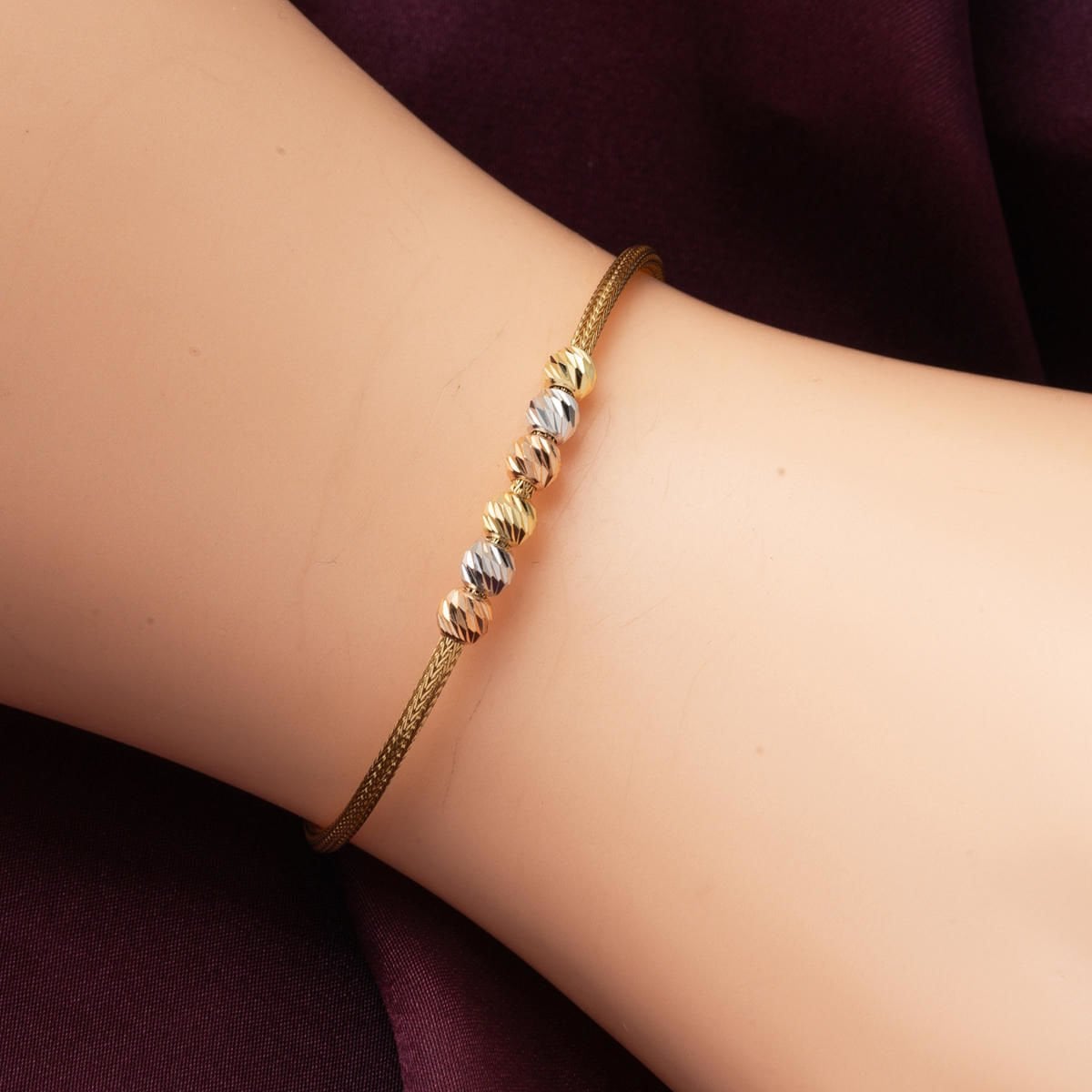 14K Yellow Gold Bead Necklace Bracelet Set