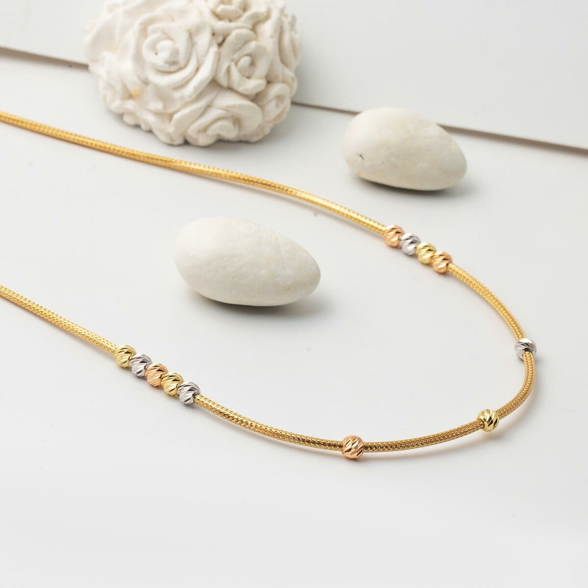 14K Yellow Gold Bead Necklace Bracelet Set