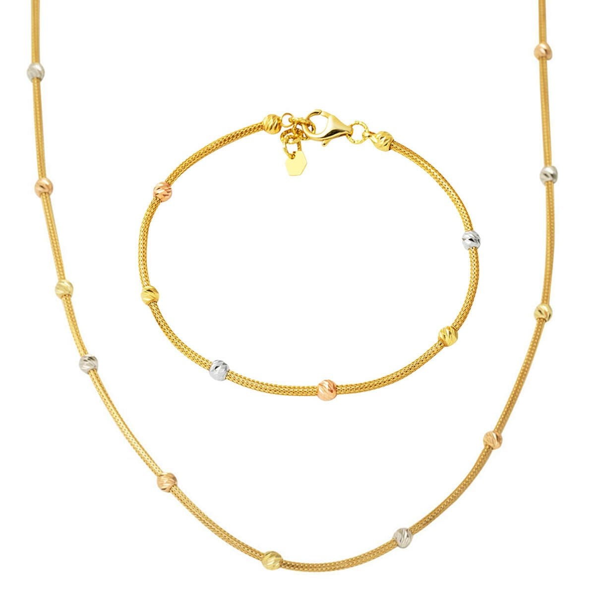 14K Yellow Gold Bead Necklace Bracelet Set