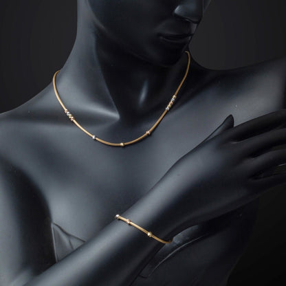 14K Yellow Gold Bead Necklace Bracelet Set