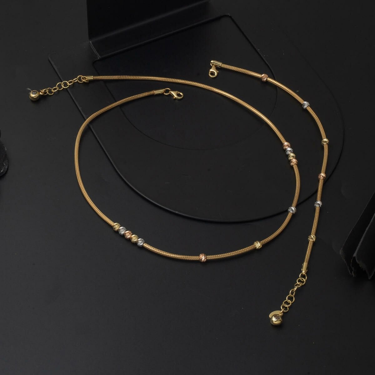 14K Yellow Gold Bead Necklace Bracelet Set