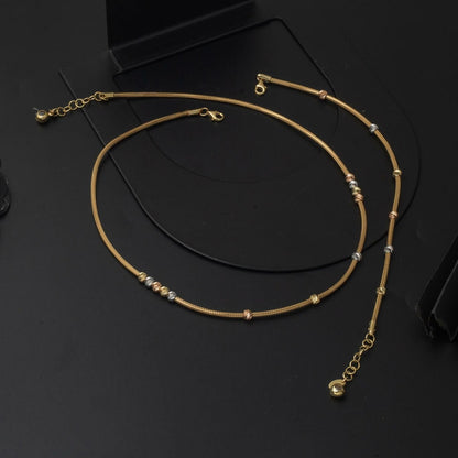 14K Yellow Gold Bead Necklace Bracelet Set