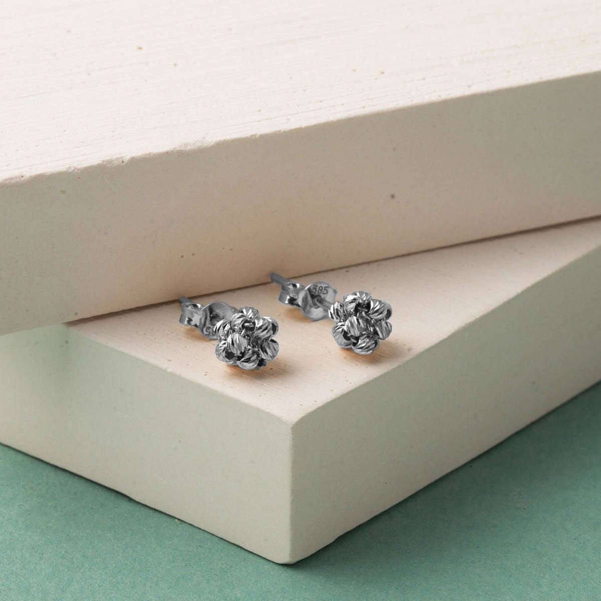 14K White Gold Bead Cluster Earrings
