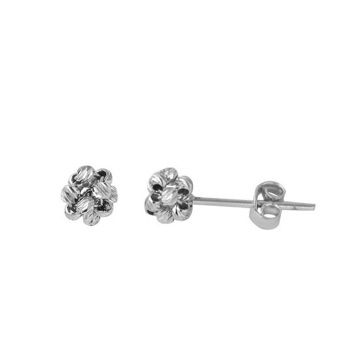 14K White Gold Bead Cluster Earrings