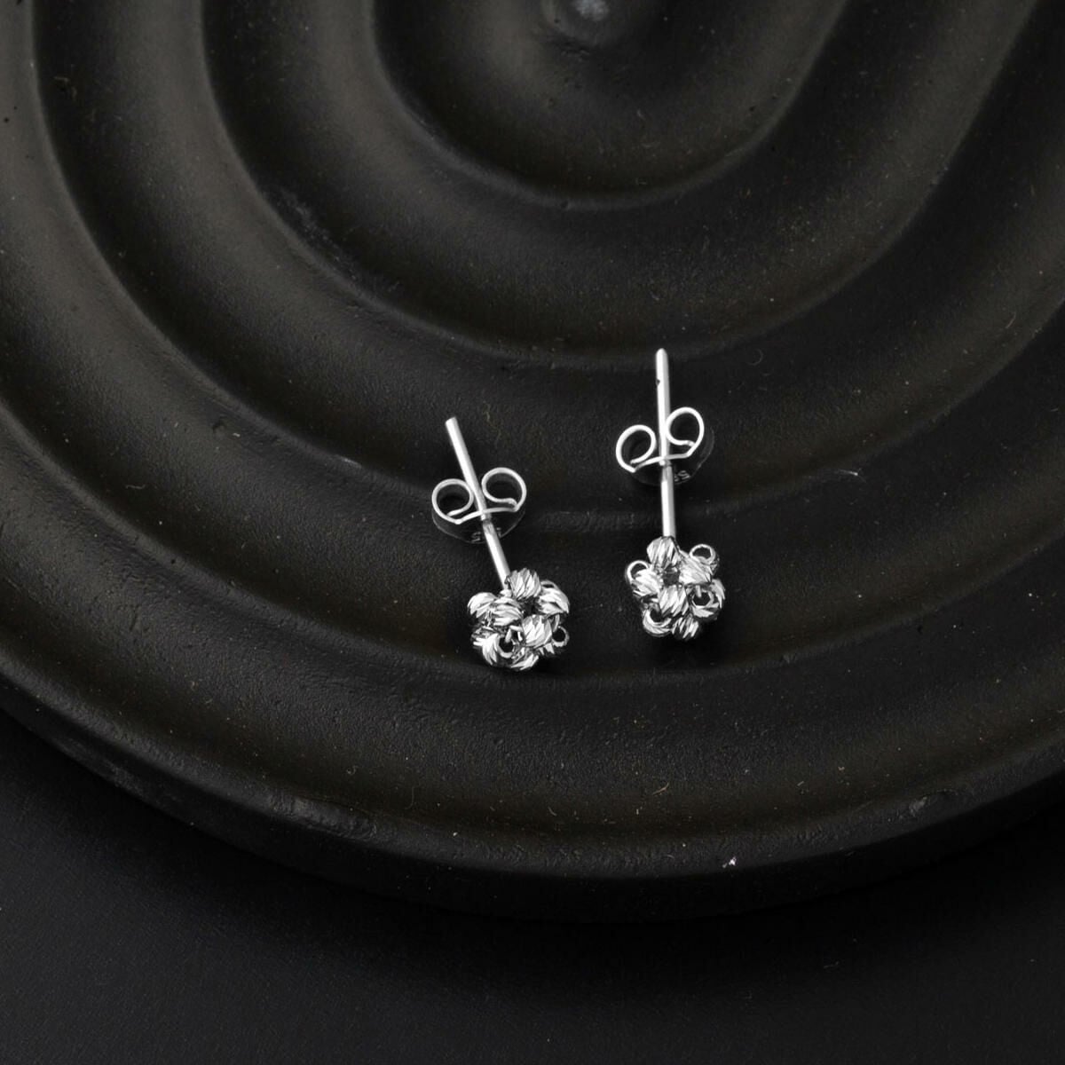 14K White Gold Bead Cluster Earrings