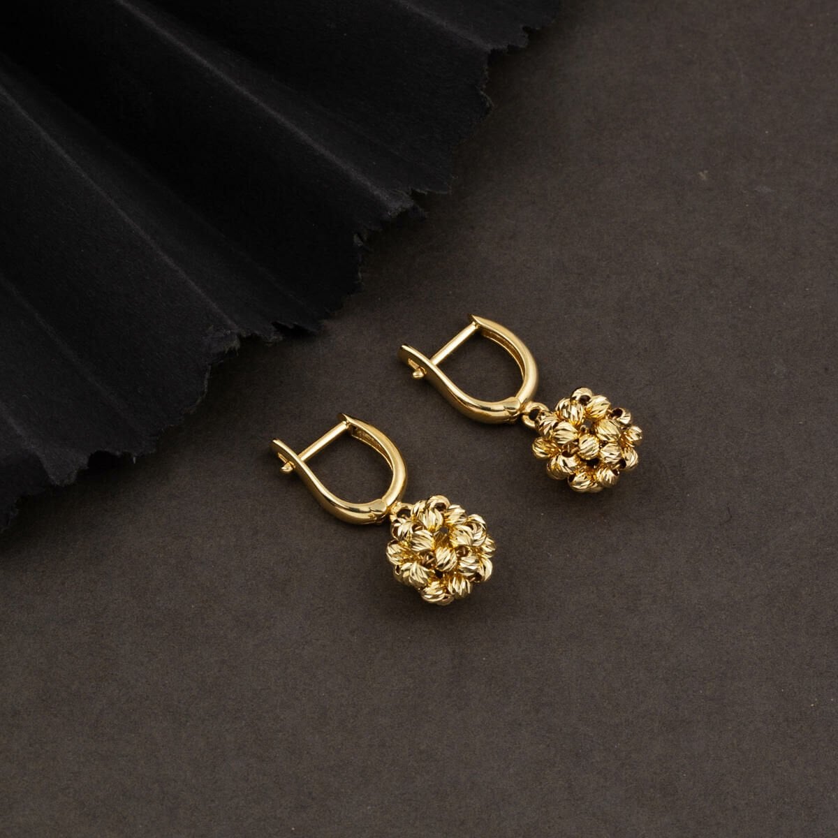 14K Yellow Gold Gold Bead Cluster Dangle Earrings
