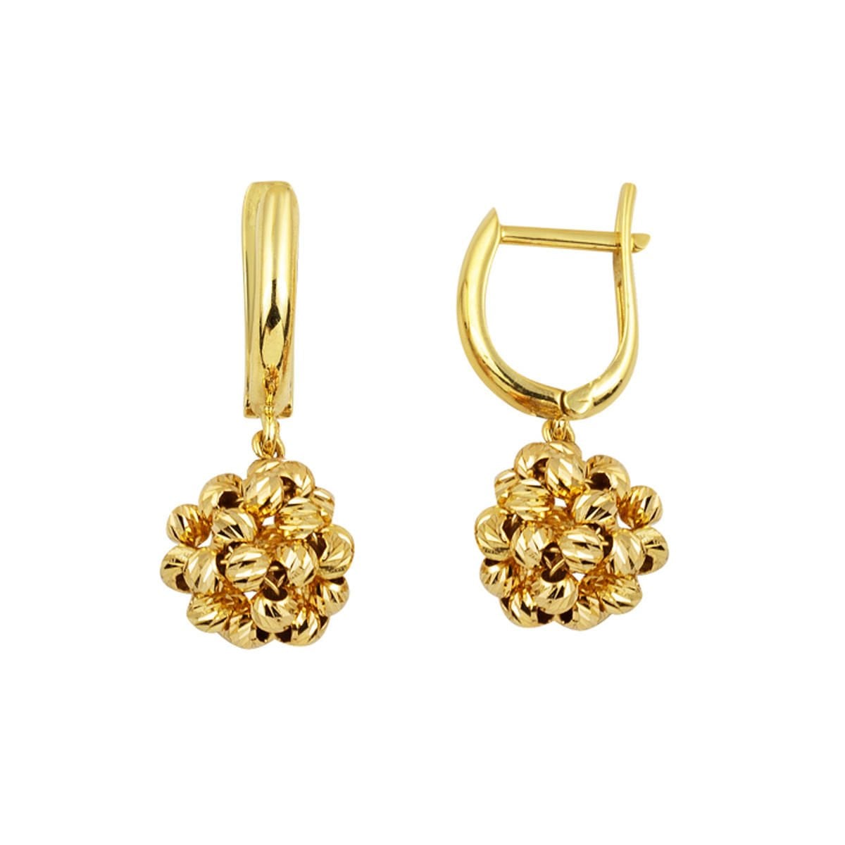 14K Yellow Gold Gold Bead Cluster Dangle Earrings
