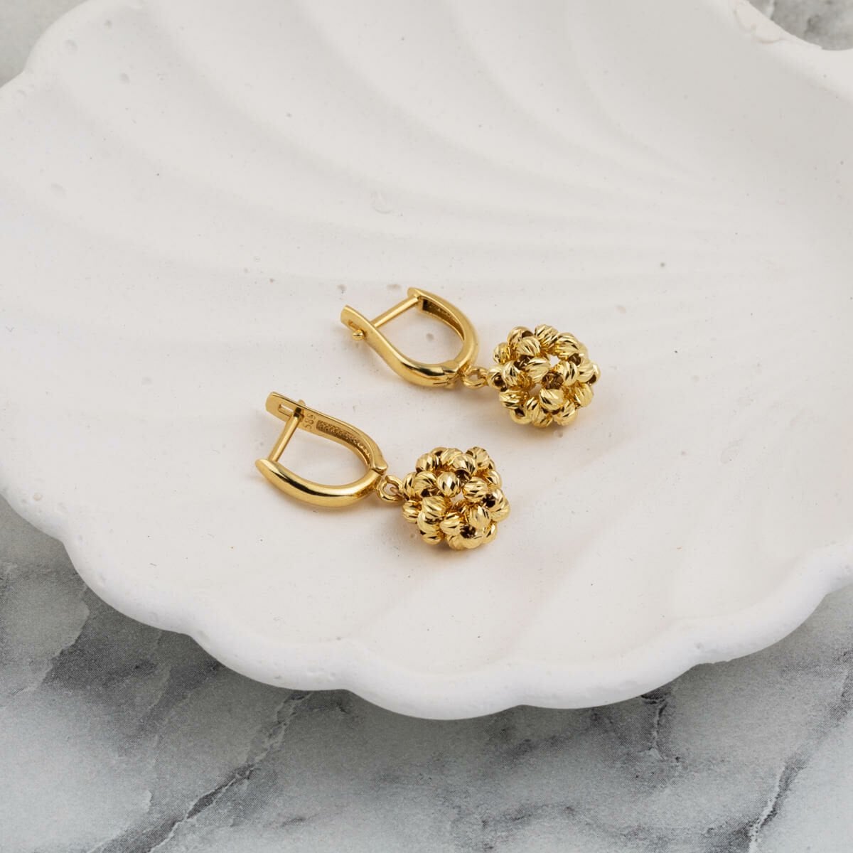 14K Yellow Gold Gold Bead Cluster Dangle Earrings