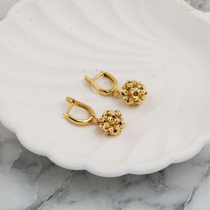 14K Yellow Gold Gold Bead Cluster Dangle Earrings