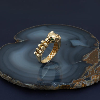 14K Yellow Gold Panther Gold Bead Cubic Zirconia Ring