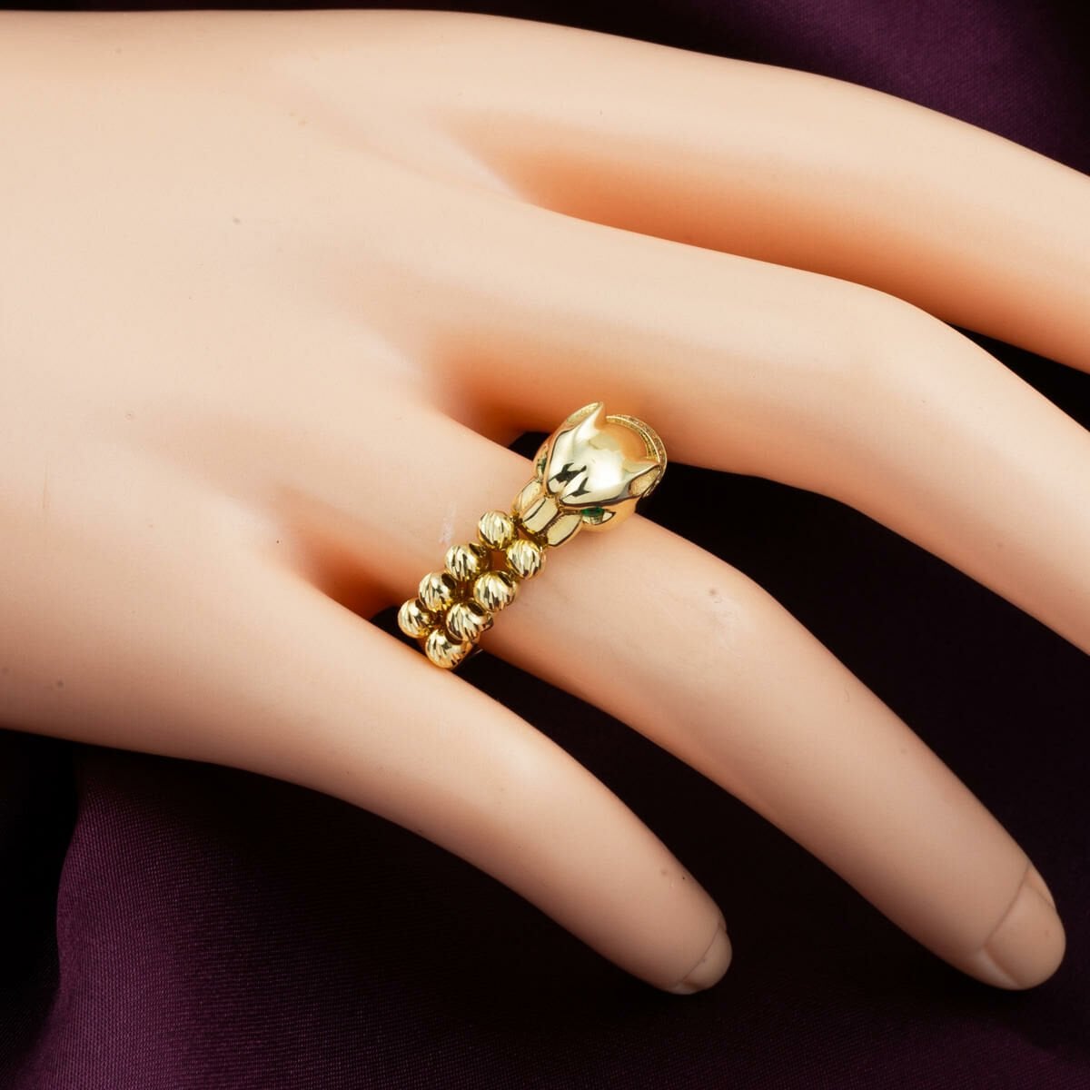 14K Yellow Gold Panther Gold Bead Cubic Zirconia Ring