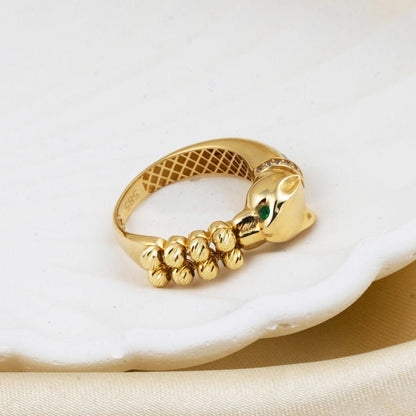14K Yellow Gold Panther Gold Bead Cubic Zirconia Ring