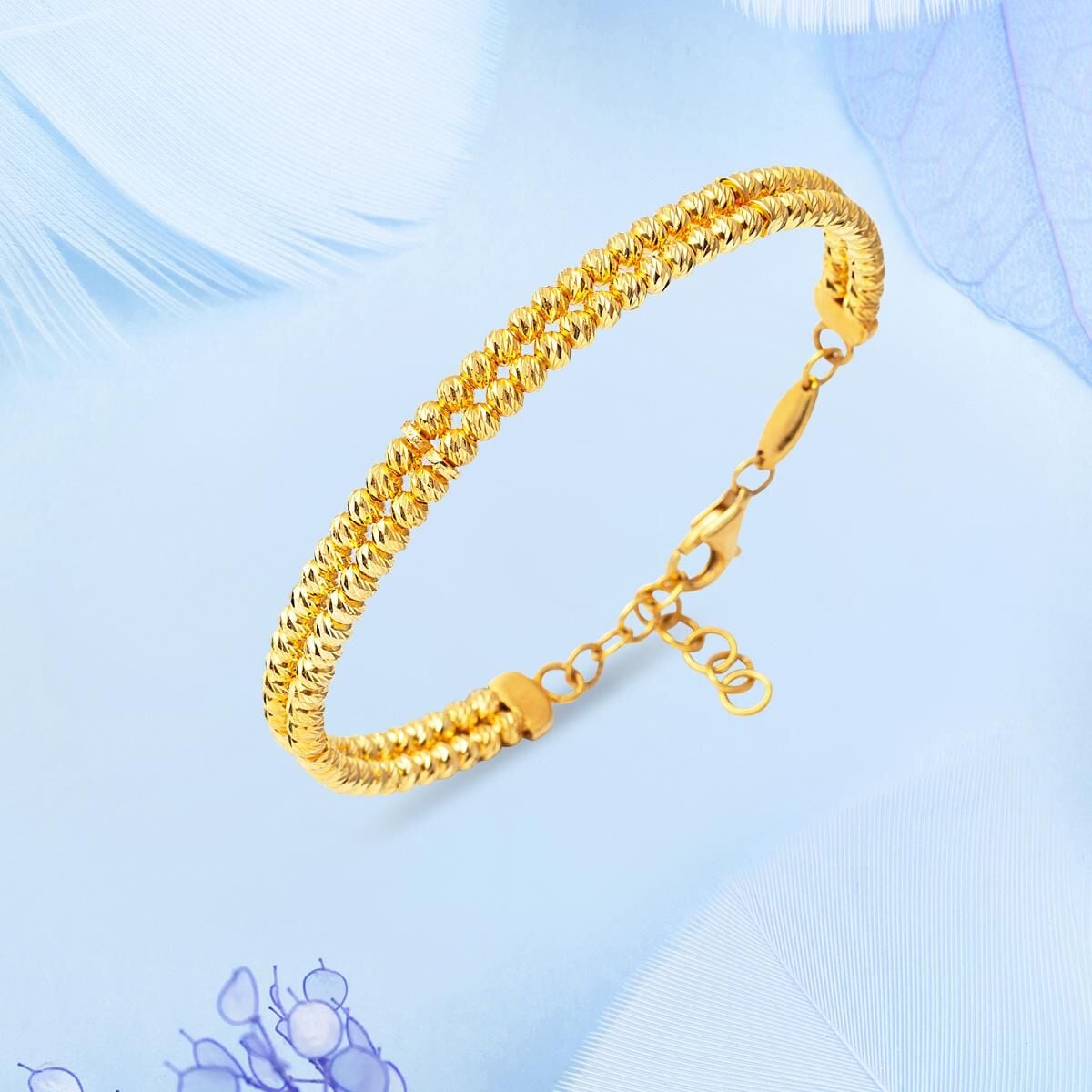 22K Yellow Gold Dorissa Bead Hinged Cuff Bangle