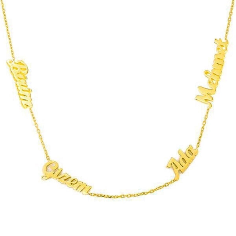 14K Yellow Gold Four Name Family Necklace