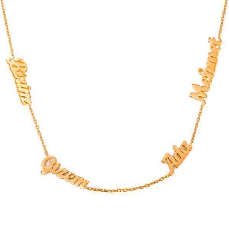 14K Yellow Gold Four Name Family Necklace