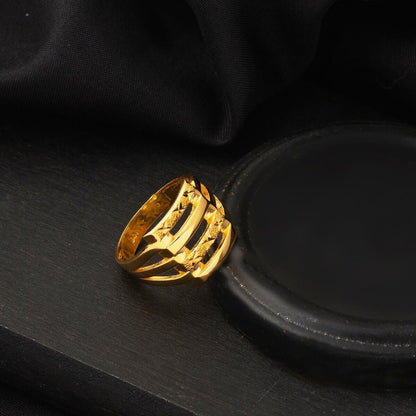 22K Yellow Gold Four Row Ribbed Ring
