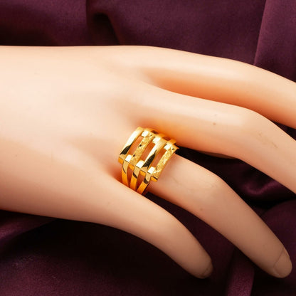 22K Yellow Gold Four Row Ribbed Ring