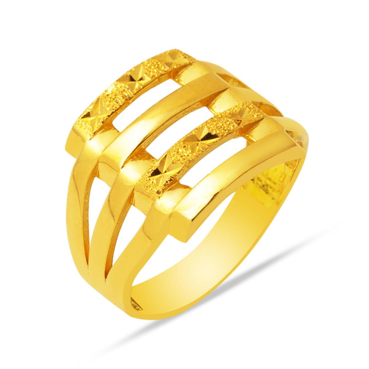 22K Yellow Gold Four Row Ribbed Ring