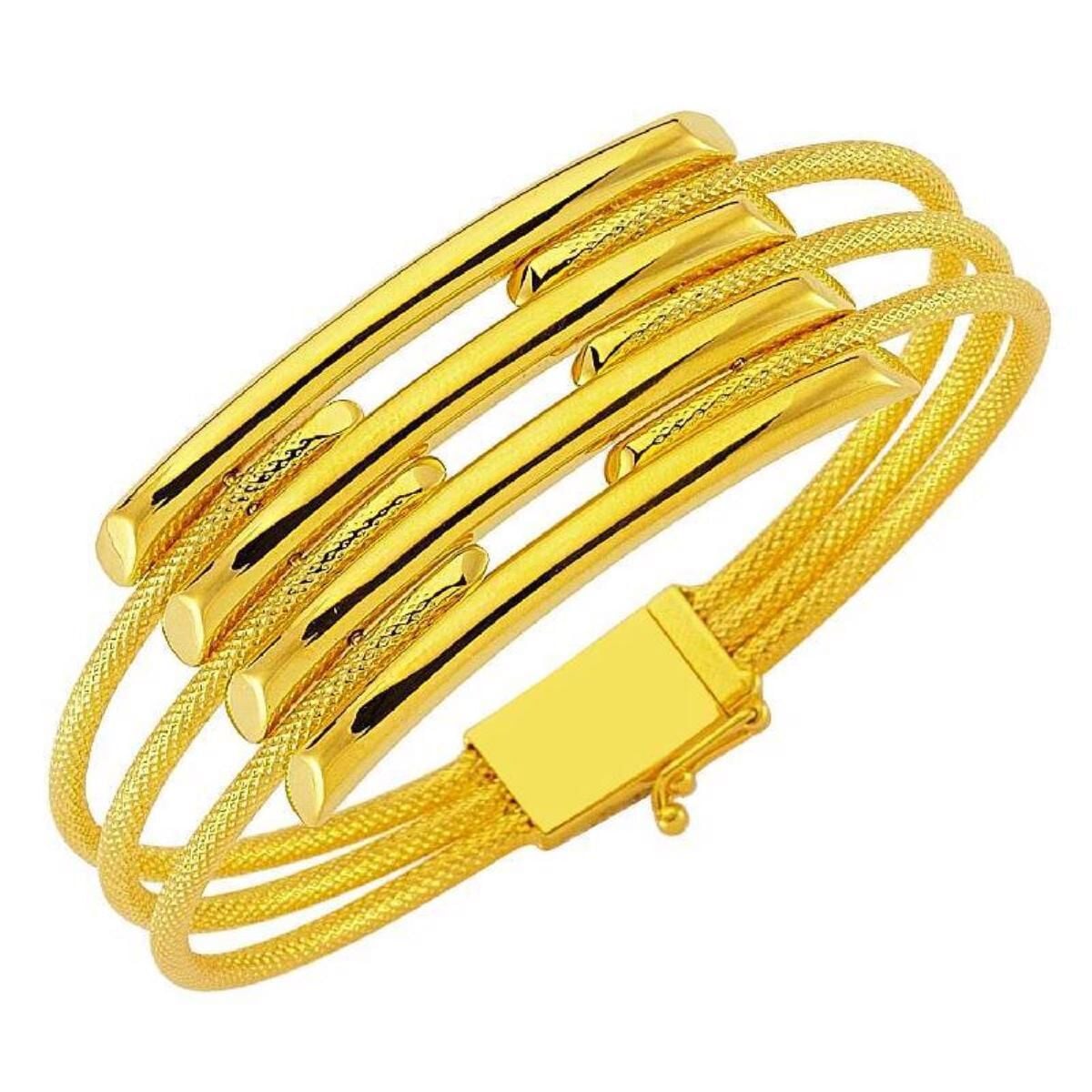22K Yellow Gold Quad Ribbed Hinged Cuff Bangle