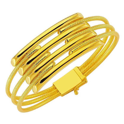 22K Yellow Gold Quad Ribbed Hinged Cuff Bangle