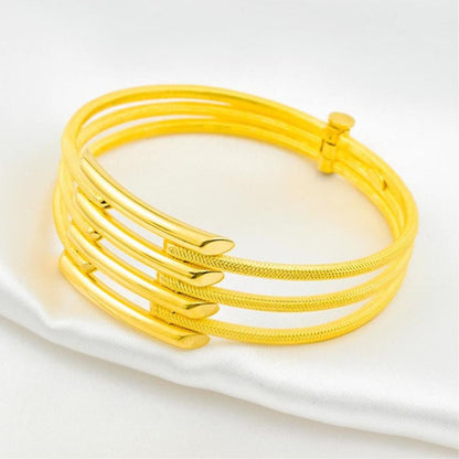 22K Yellow Gold Quad Ribbed Hinged Cuff Bangle