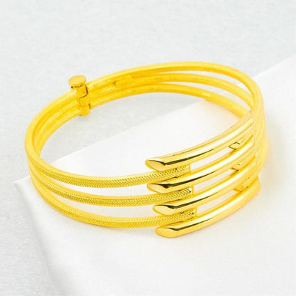 22K Yellow Gold Quad Ribbed Hinged Cuff Bangle