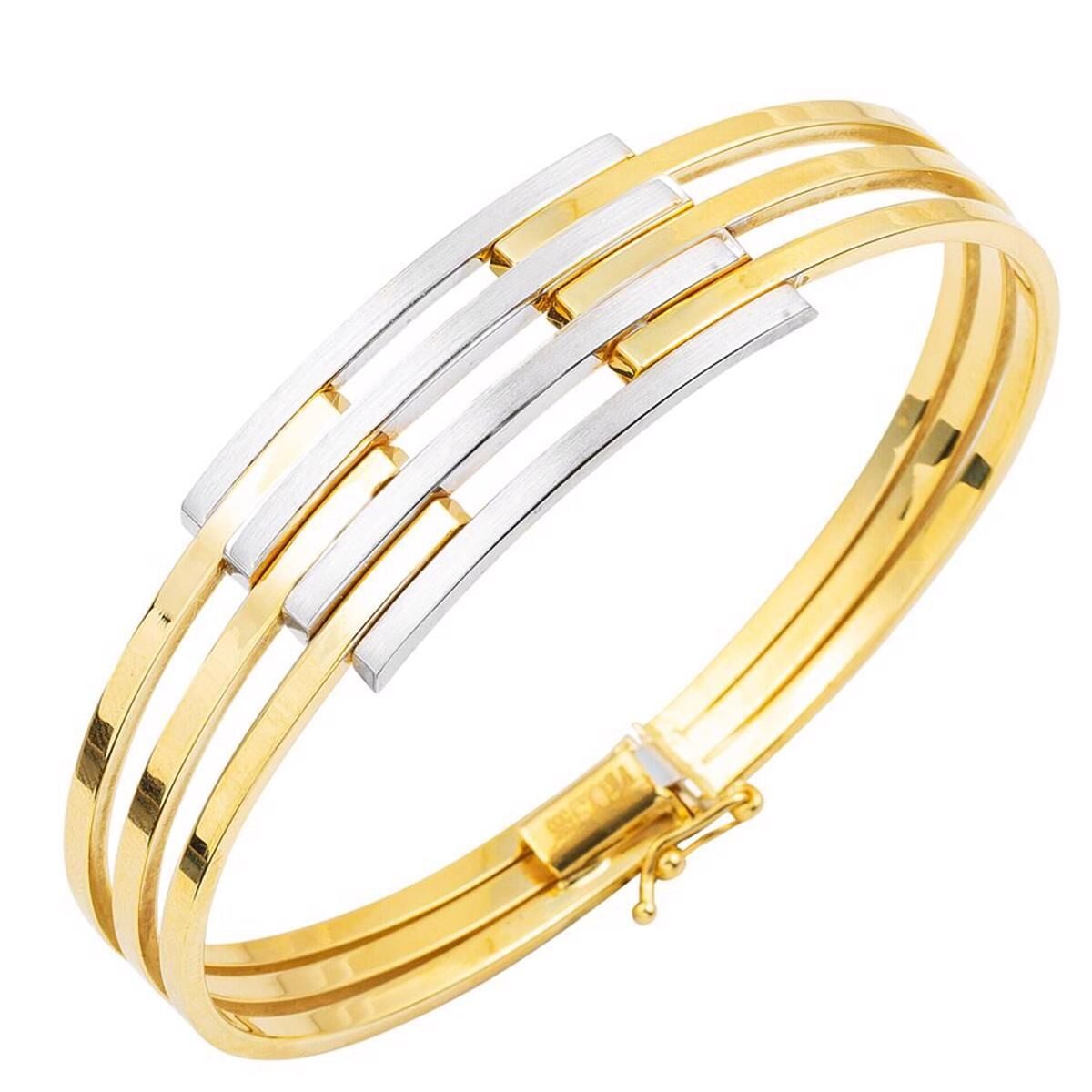 14K Yellow Gold Quad Ribbed Hinged Cuff Bangle