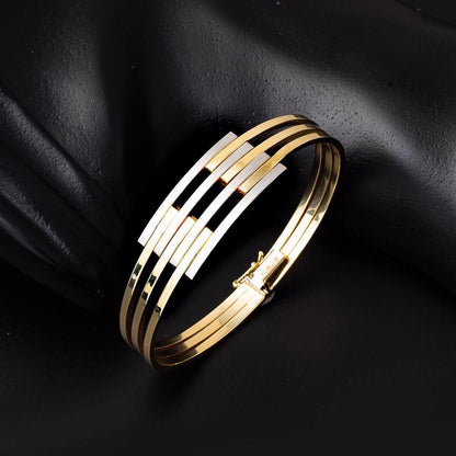 14K Yellow Gold Quad Ribbed Hinged Cuff Bangle