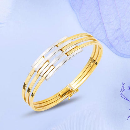 14K Yellow Gold Quad Ribbed Hinged Cuff Bangle