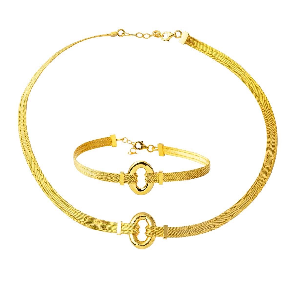 14K Yellow Gold Duru Mesh Collar Necklace & Bracelet Set