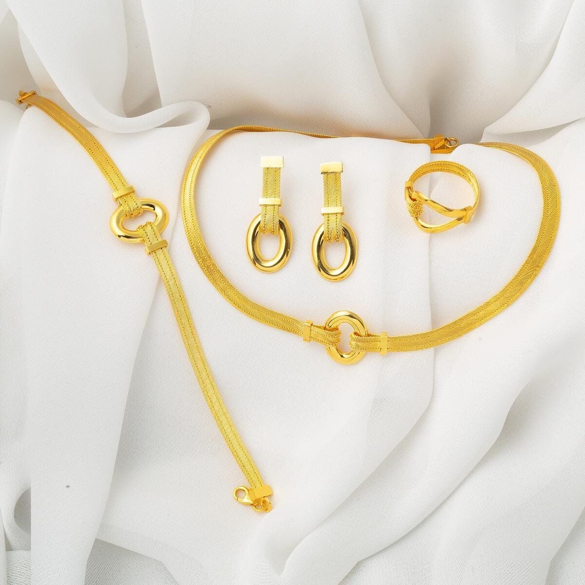 14K Yellow Gold Duru Trabzon Mesh Jewelry Set
