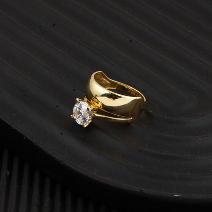14K Yellow Gold Single Stone Wedding Band Cubic Zirconia Ring