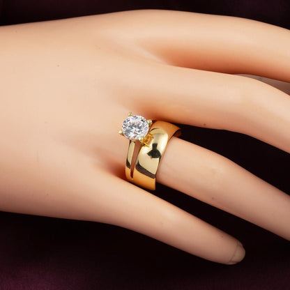 14K Yellow Gold Single Stone Wedding Band Cubic Zirconia Ring