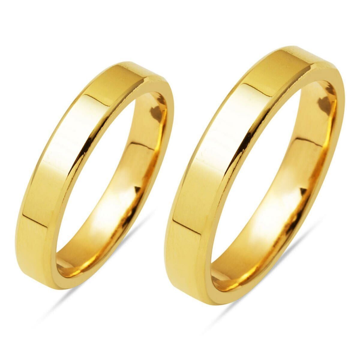 14K Yellow Gold Square-Cut 4 mm Double Wedding Band Set