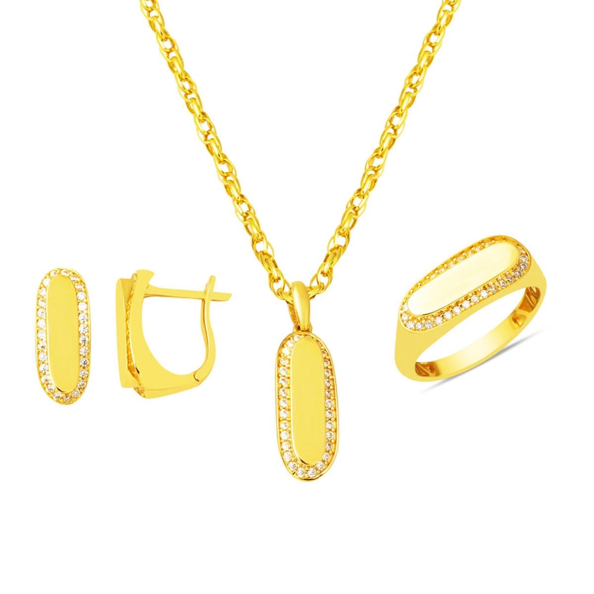 14K Yellow Gold High Polish Mini 3-Piece Cubic Zirconia Set