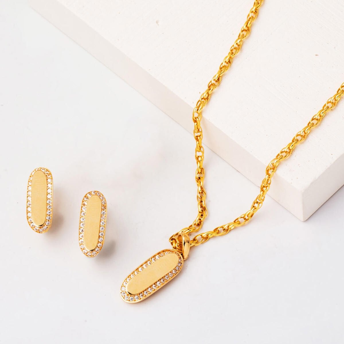 14K Yellow Gold High Polish Minimalist Double Cubic Zirconia Set