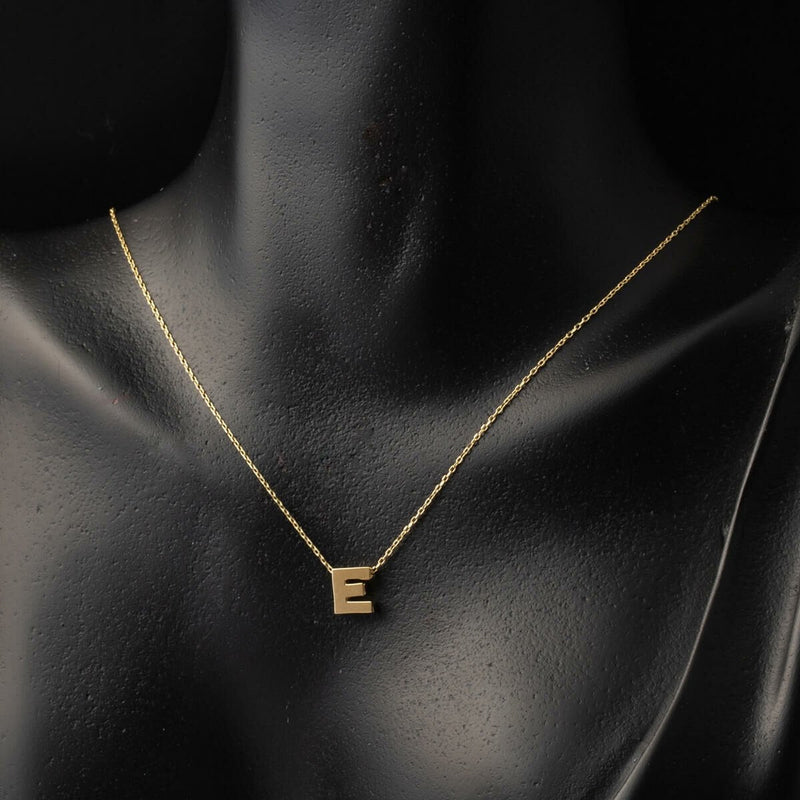 14K Yellow Gold Minimalist Initial E Necklace