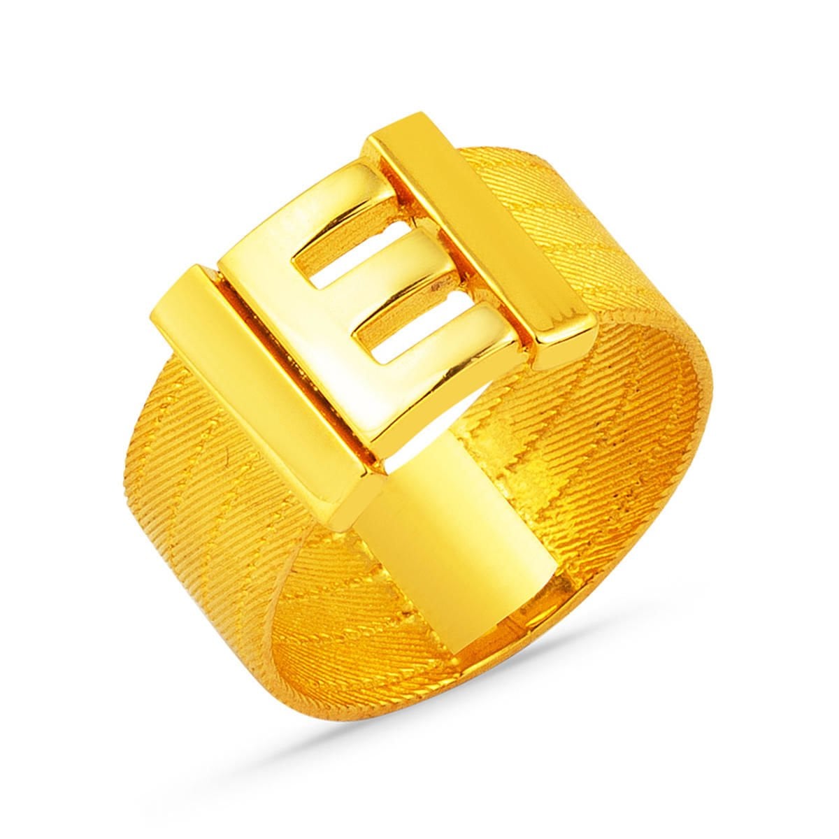 14K Yellow Gold Initial E Trabzon Mesh Ring