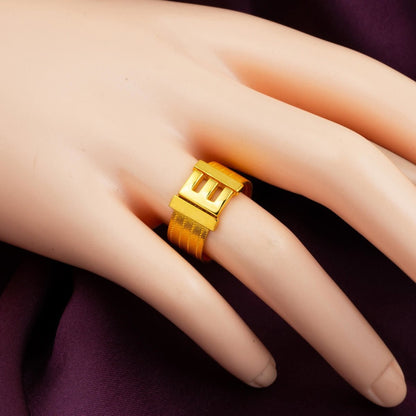 14K Yellow Gold Initial E Trabzon Mesh Ring