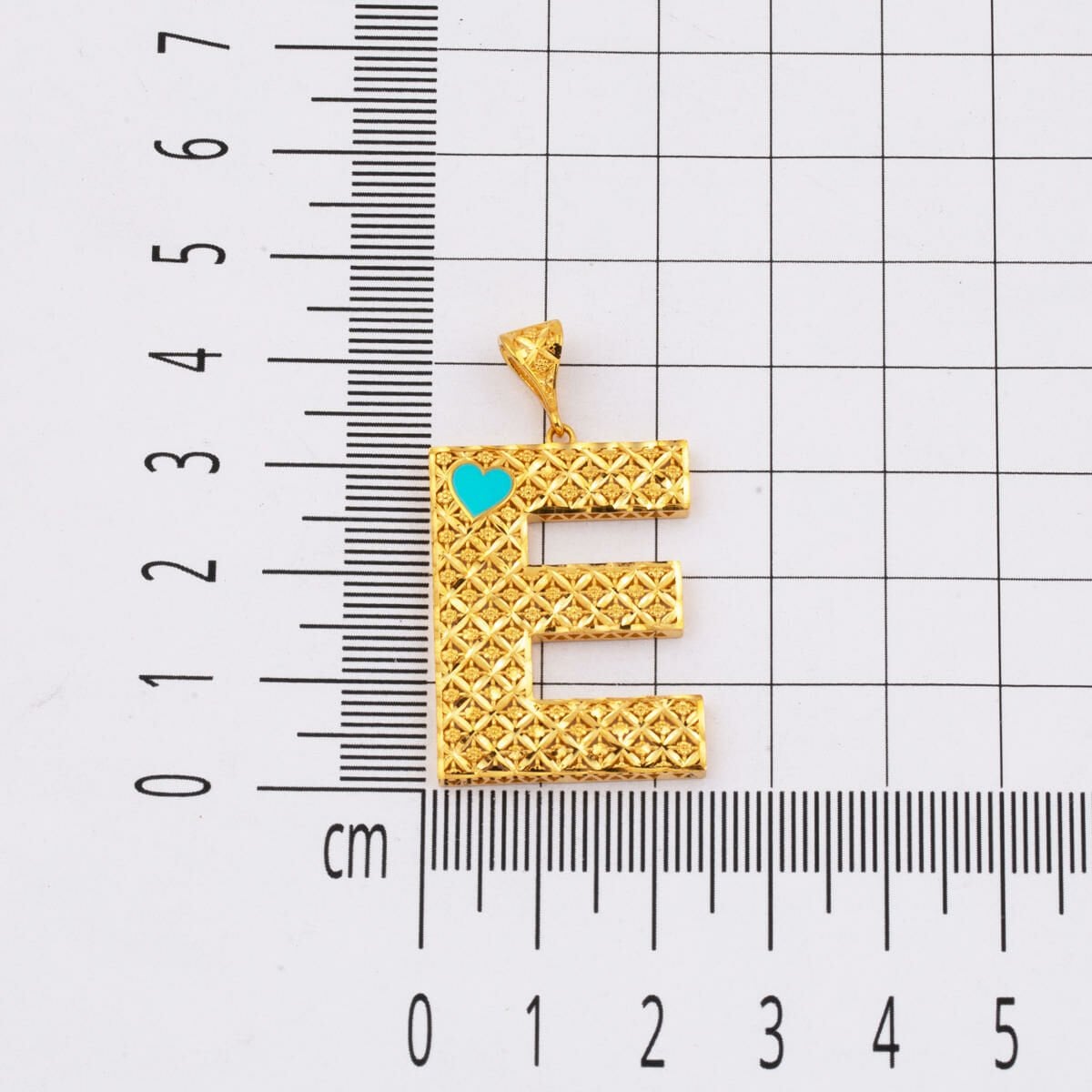 22K Yellow Gold Initial E Heart Turquoise Necklace