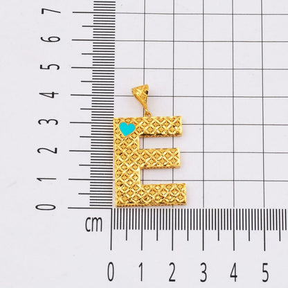 22K Yellow Gold Initial E Heart Turquoise Necklace