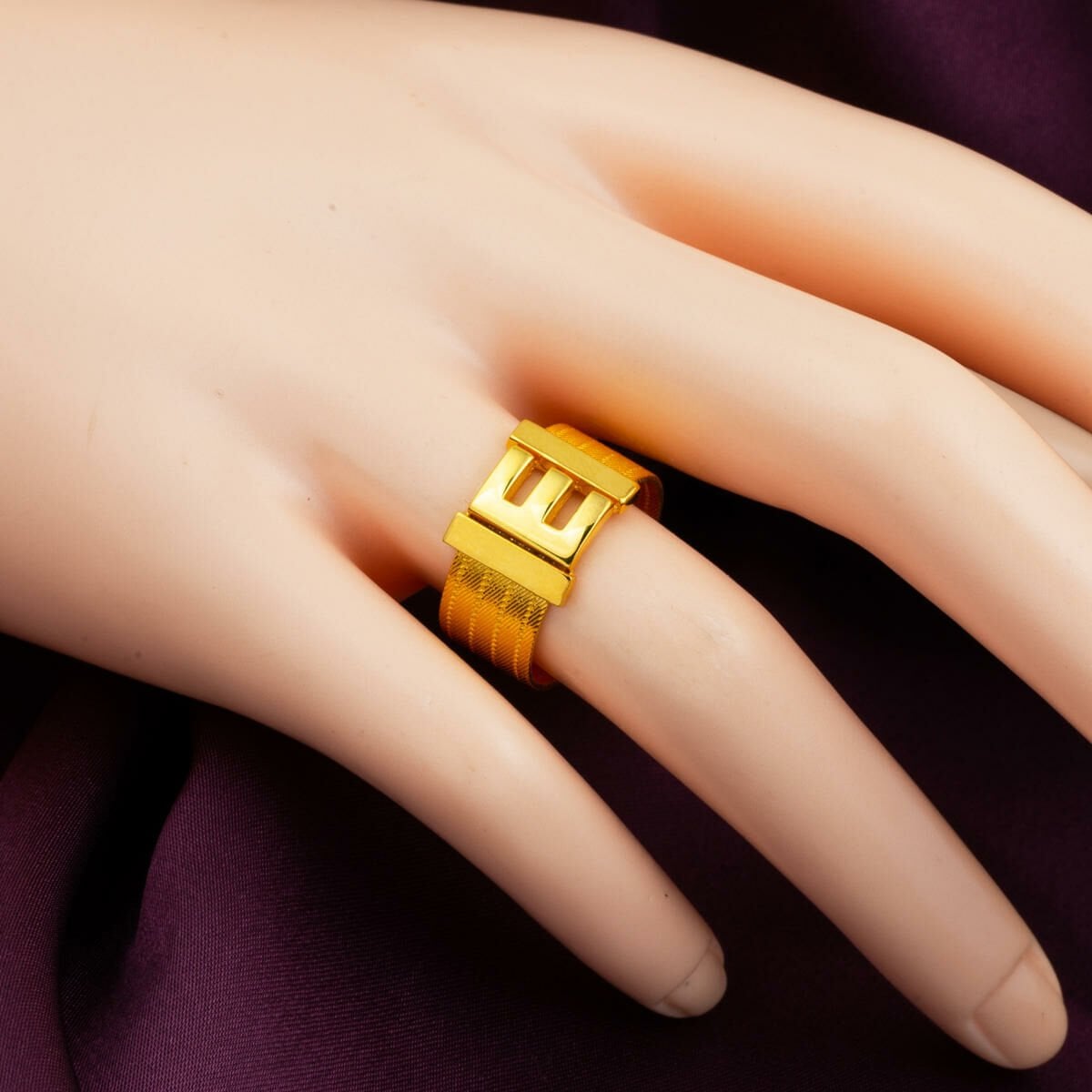 22K Yellow Gold Initial E Trabzon Mesh Ring